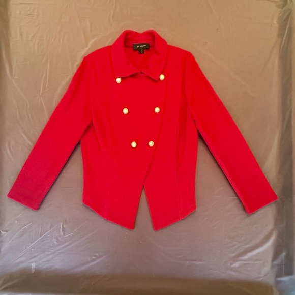 Vintage St John Red Double-Breasted Pearl/Gold Blazer/Jacket 14/Large $1395 - Picture 5 of 13